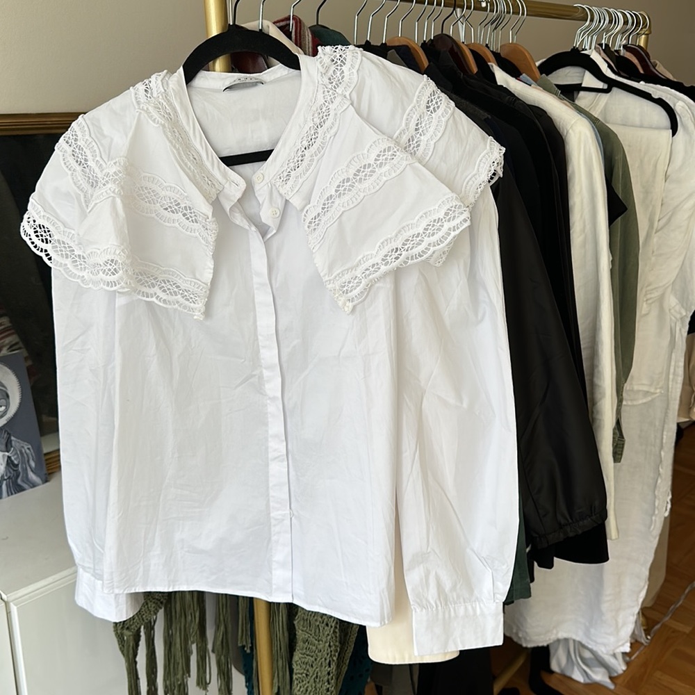 Sandro Paris White Peter Pan Collar Blouse